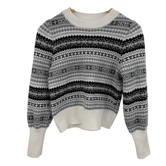 Free Assembly Sweaters - Free Assembly Wool Blend Sweater Womens XS Gray Fair Isle Knit Pullover Preppy